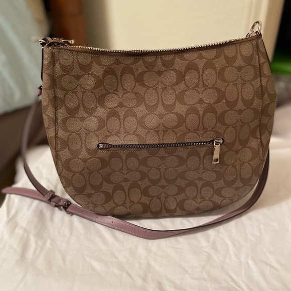 Coach Zip Shoulder Bag Signature Canvas Leather Khaki Lavender - Picture 4 of 9